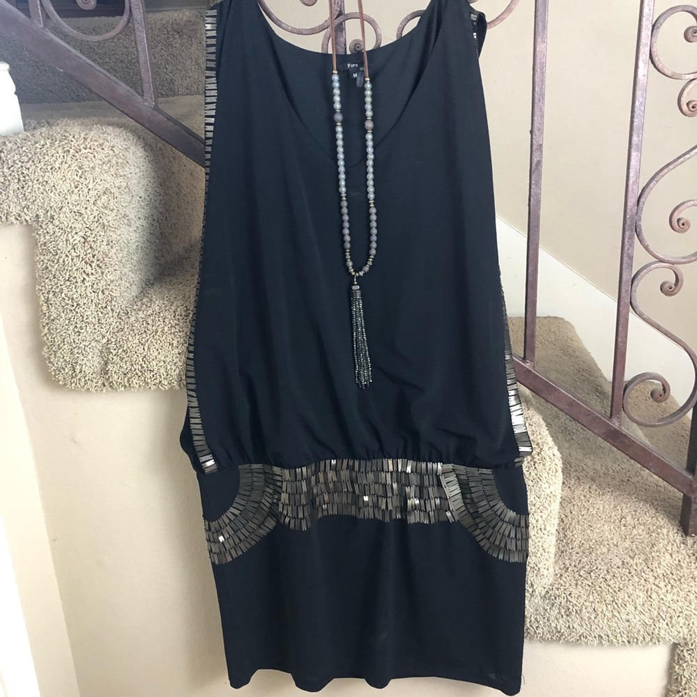 FORA Black Bronze Metal Sexy Mini Dress Sz M